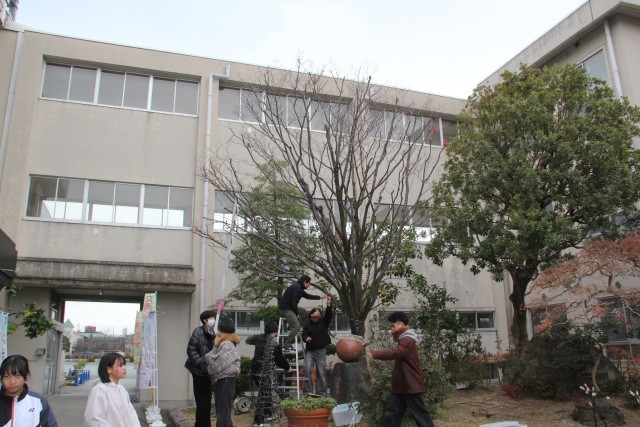 飾り付けをしている中高生や大人の皆さん